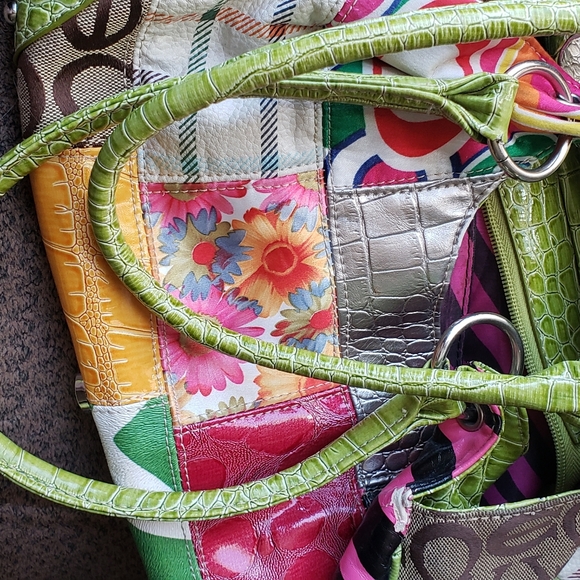 Patchwork multi texture Lime green pink leopard great condition handbag - Picture 5 of 15